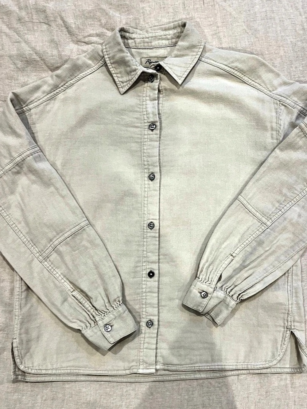 Rowan Lounge Top Cotton Button Down Top  Size XS Bone/Ecru